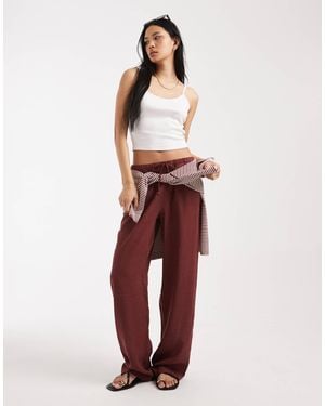 ONLY Linen Blend Wide Leg Trouser - Red