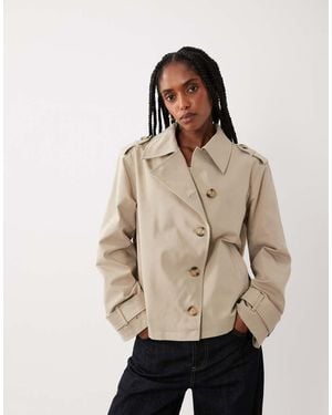 Threadbare Short Trench Coat With Asymmetric Detail - Natural