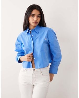 Calvin Klein Cotton Poplin Cropped Shirt - Blue