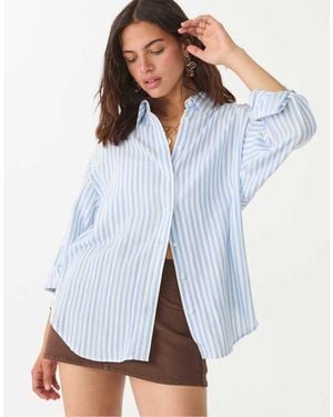 Stradivarius Linen Blend Shirt - Blue