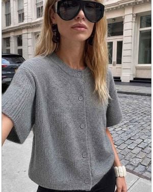 NA-KD Knitted Short Sleeve Cardigan - Grey