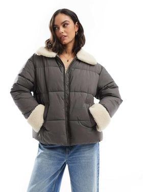 ASOS Borg Collar And Cuff Puffer Jacket - Grey