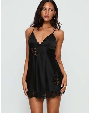 Princess Polly Aloura Satin Spliced Lace Detail Cami Mini Dress - Black