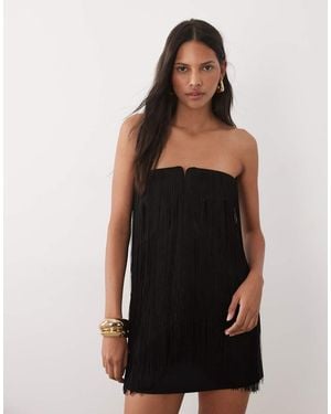 Mango Capsule Off Shoulder Mini Dress With Tassles - Black