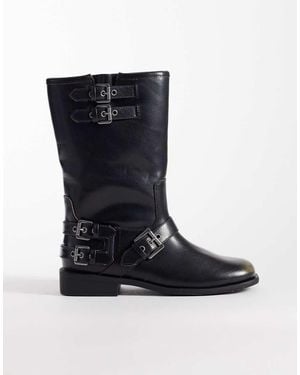 ASOS Asher Flat Biker Boots - Black