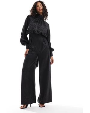 TFNC London High Neck Satin Jumpsuit With Long Sleeves - Black