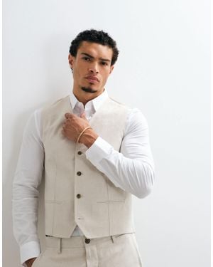 Jack & Jones Premium Co-ord Linen Blend Waistcoat - Natural