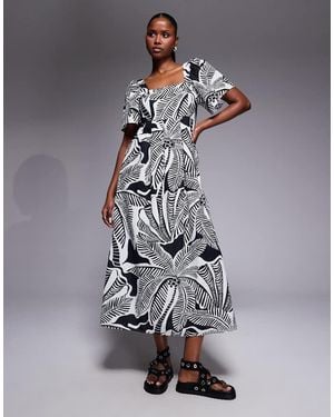 River Island Linen Look Floral Pattern Midi Dress - Grey