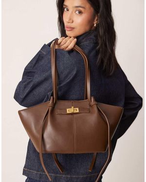 Gina Tricot Small Faux Leather Tote Bag With Strap And Clutch Detail - Blue