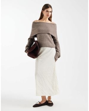 ASOS Crushed Satin Maxi Skirt - White