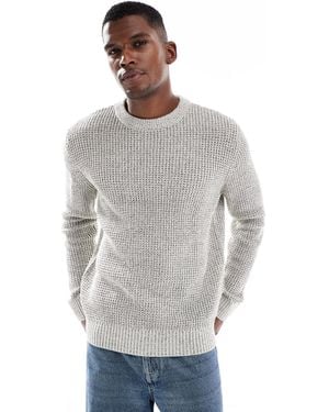 Jack & Jones Waffle Knit Sweater With Dual Tone Yarn - Grey