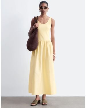 & Other Stories Fitted Bodice Maxi Jersey Dress With Cotton Poplin Skirting - Natural