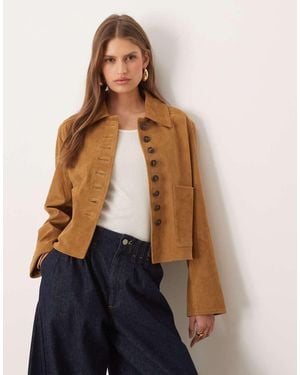 Mango Chaqueta Corta Amarilla Con Botones En Contraste De 100% Cuero De - Azul