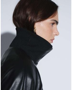 ASOS Chaqueta Bomber Entallada De Piel Sintética Acanalada Con Cuello Alzado En - Negro