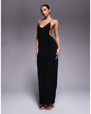 I.AM.GIA Simone Halter Plunge Neck Drape Detail Open Back Maxi Dress With Metal Detail - Blue
