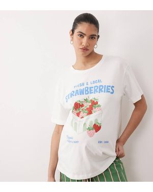 ASOS Asos Design Maternity Oversized Tee And Shorts Pyjama Set With Strawberry Graphic-green - White