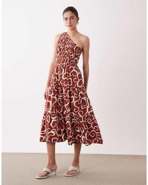 Nobody's Child Cecilia Cotton One Shoulder Tiered Skirt Midi Dress - Pink