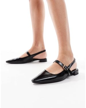 London Rebel Luna Sling Back Pointed Toe Flats - Black