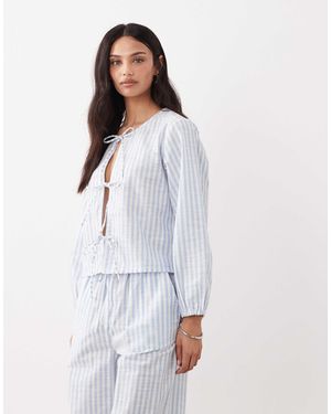 esmé studios Esmee Tie Front Long Sleeve Beach Top Co-ord - White