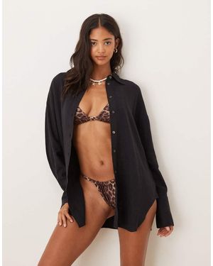 Tala Camisa Negra Básica De Mezcla De Lino De - Negro