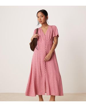 Nobody's Child Petite Andie Button Front Midi Tea Dress - Pink