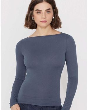Tezenis Long-Sleeved Viscose Top With Boat Neck - Blue