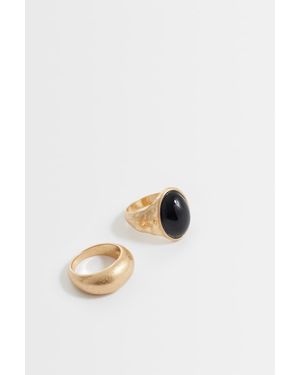 ASOS Set Van 2 Dikke Ringen Met Zwarte Harssteen - Metallic