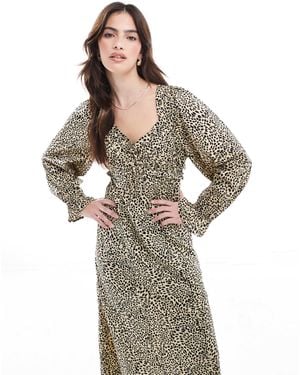Wednesday's Girl Leopard Print Satin Midaxi Dress - Gray
