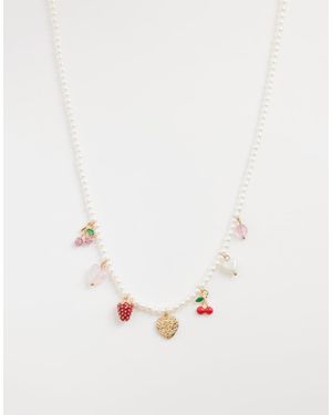 Accessorize Collar Blanca De Perlas Sintéticas Con Charms De Frutas Olivia De - Neutro