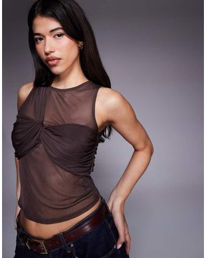 ASOS Mesh Layered Asymmetric Twist Vest Top - Grey