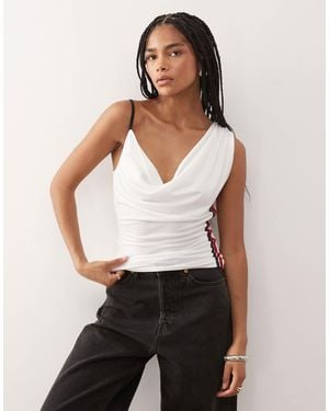 Collusion Cowl Neck Cami With Sporty Stripe Detail - Red