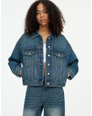 Pull&Bear Boxy Oversized Denim Jacket - Blue