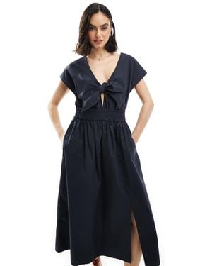 French Connection Barletta Cotton Poplin Tie Midi Dress - Blue