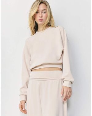 Stradivarius Soft-Touch Batwing Sleeve Sweatshirt - Natural