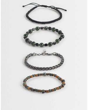 ASOS 4 Pack Green Beaded Rope And Chain Bracelet - Grey