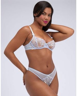 Boux Avenue Opal Embroidered Thongs Luxury Soft Sheer Knickers - Brown