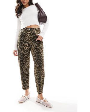 Threadbare Leopard Print Barrel Jeans - Brown