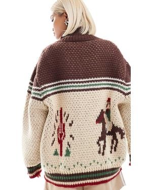 Bailey Rose Chunky Knitted Zip Cardigan - Brown