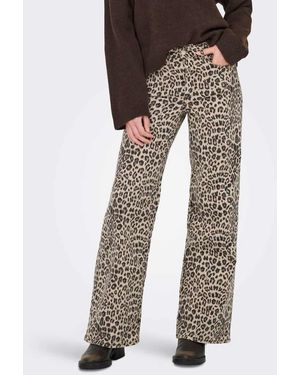 ONLY Madison Blush Vaqueros De Talle Alto De Pernera Ancha Con Estampado De Leopardo-Negro