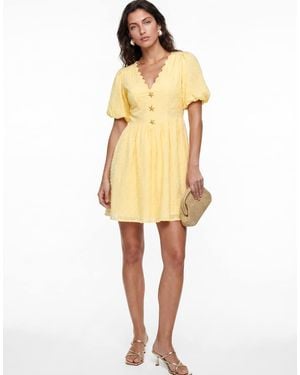 Lovedrobe Scalloped V Neck Starfish Button Mini Dress - Yellow