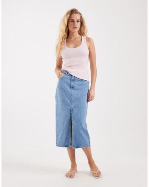 ONLY Denim Midi Skirt With Front Split - Blue
