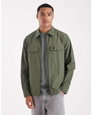 Fred Perry Camicia Giacca Kaki Con Zip - Verde