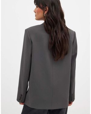 NA-KD Oversized Double Breasted Blazer - Grey