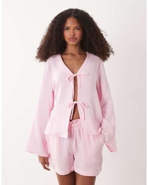 Jdy Tie Front Cheesecloth Shirt - Pink
