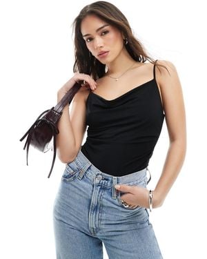 Bershka Cowl Neck Halterneck Bodysuit - Black