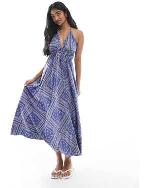 Miss Selfridge Halter Neck Spun Maxi Dress - Blue