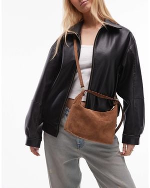ARKET Small Suede Leather Detachable Cross Body Tote Bag - Black