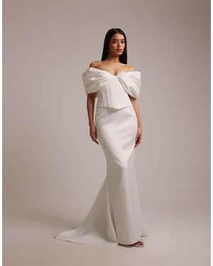 Wanderdoll Vivienne Bridal Heavy Structured Satin Fishtail Maxi Skirt Co-ord - White