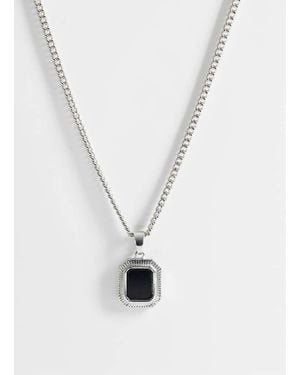 ASOS Collana Argentata Con Pendente Squadrato Con Pietra Nera - Bianco