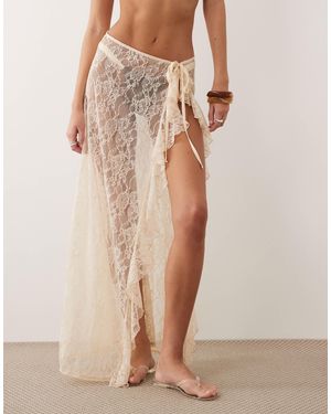 Miss Selfridge – strand-maxisarong aus spitze - Natur